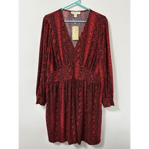 Michael Kors Snakeskin print chain neck dress NWT Size Large Cut Out Long Sleeve